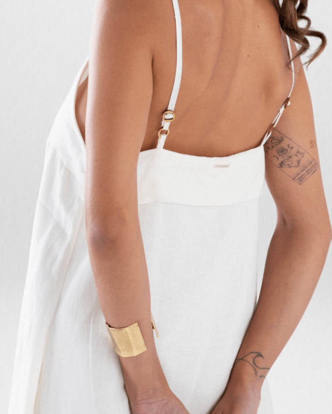 Vestido Longo em Linho com Alças Finas FLUIR - Villa Dharma Rouparia Consciente