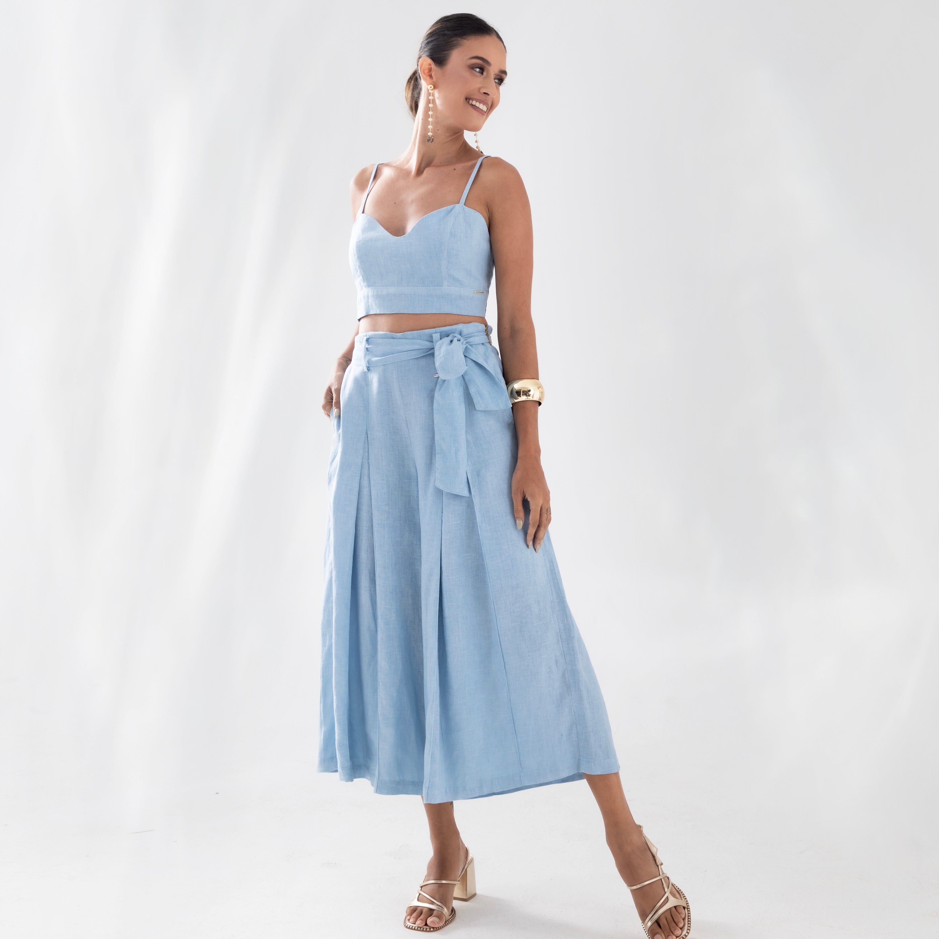 Pleated Linen Pantacourt Trousers TO DIVE