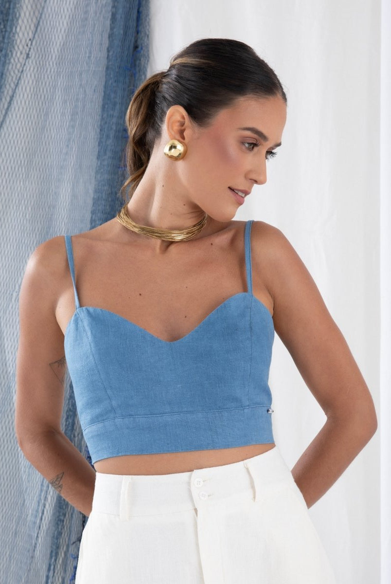 Top Cropped Linho Decote Coração CAIS - Villa Dharma Rouparia Consciente
