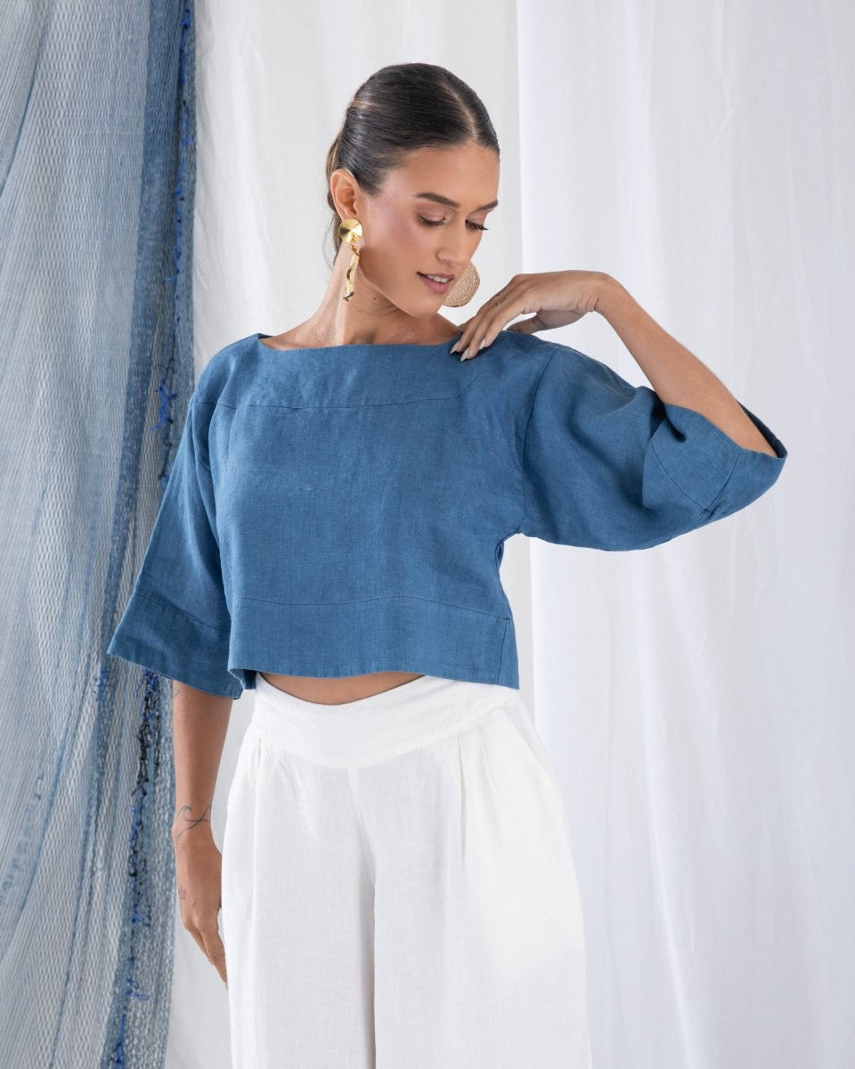 Blusa Manga 3/4 em Linho MARESIA - Villa Dharma Rouparia Consciente