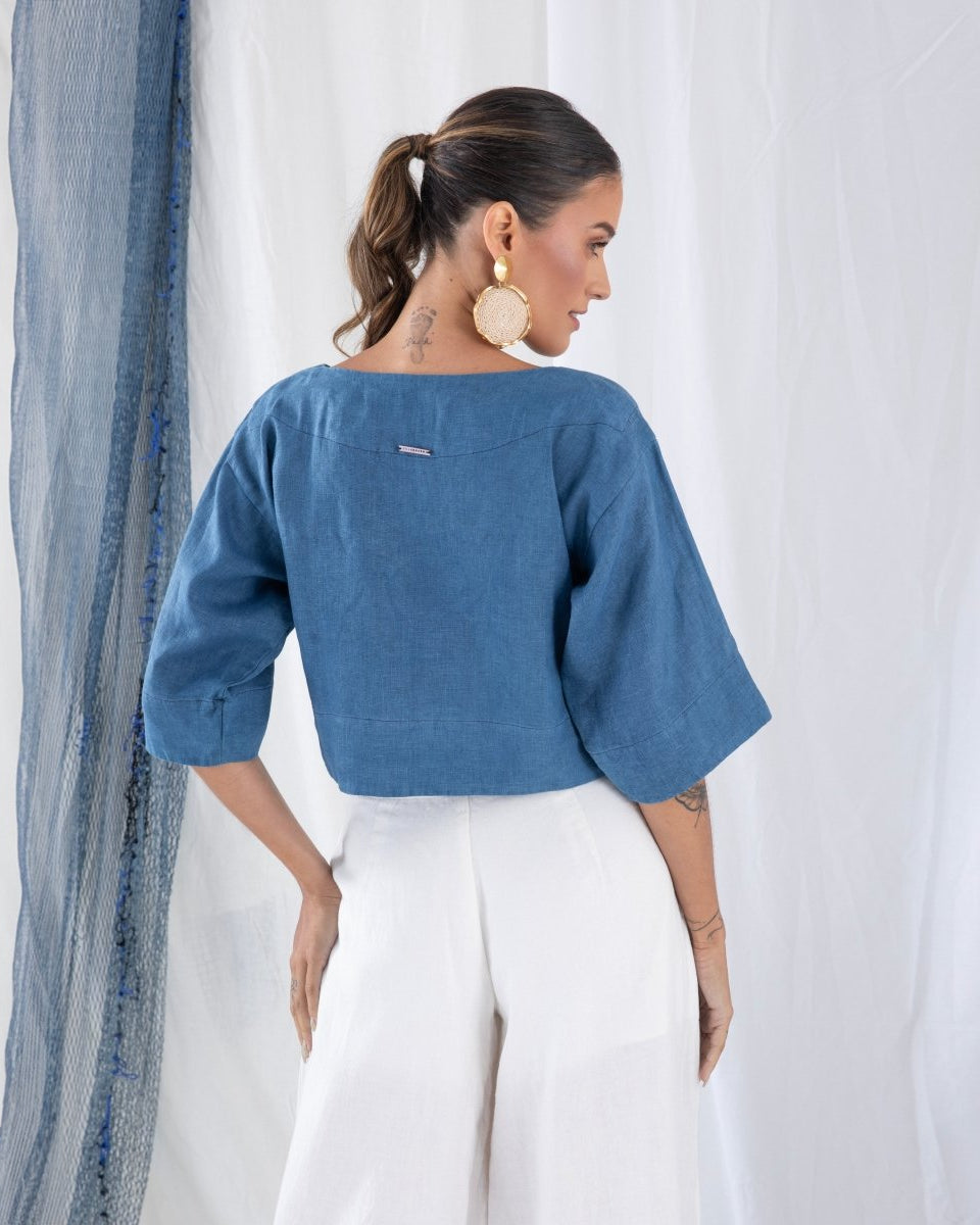 Blusa Manga 3/4 em Linho MARESIA - Villa Dharma Rouparia Consciente