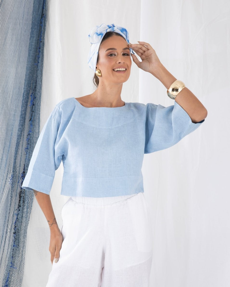 Blusa Manga 3/4 em Linho MARESIA - Villa Dharma Rouparia Consciente