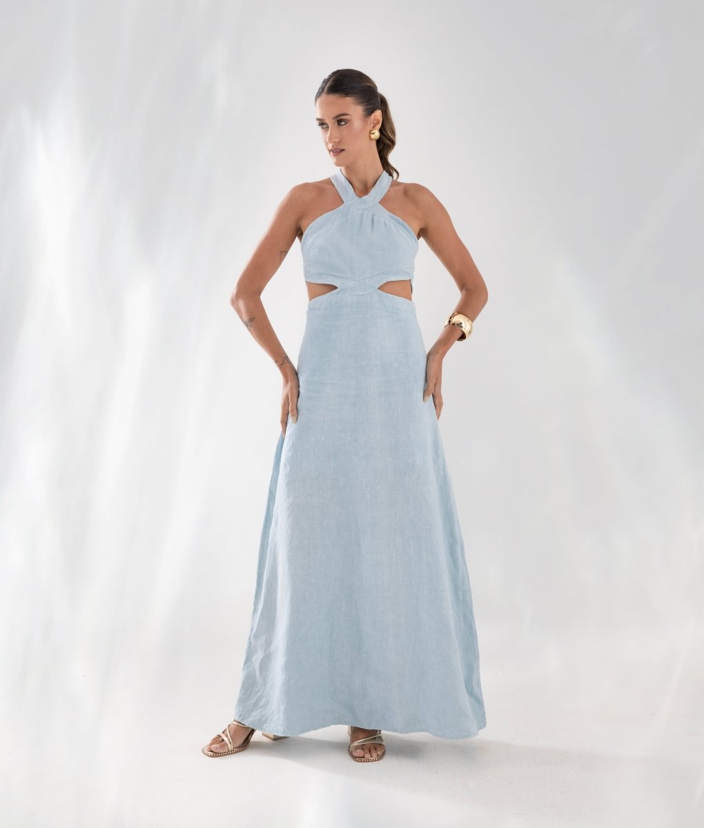 Vestido Cut Out em Linho AMAR - Villa Dharma Rouparia Consciente