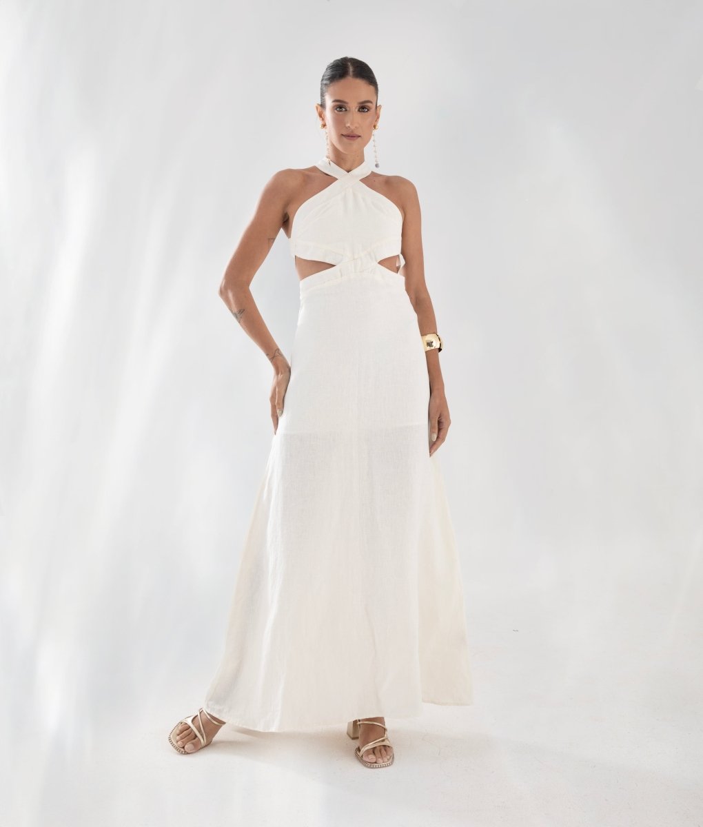 Vestido Cut Out em Linho AMAR - Villa Dharma Rouparia Consciente