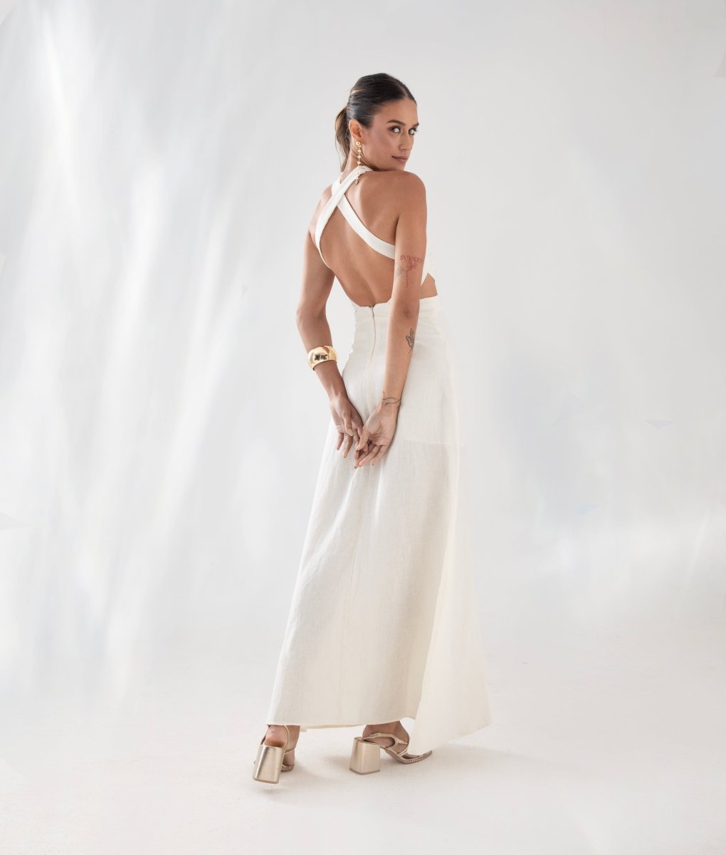 Vestido Cut Out em Linho AMAR - Villa Dharma Rouparia Consciente