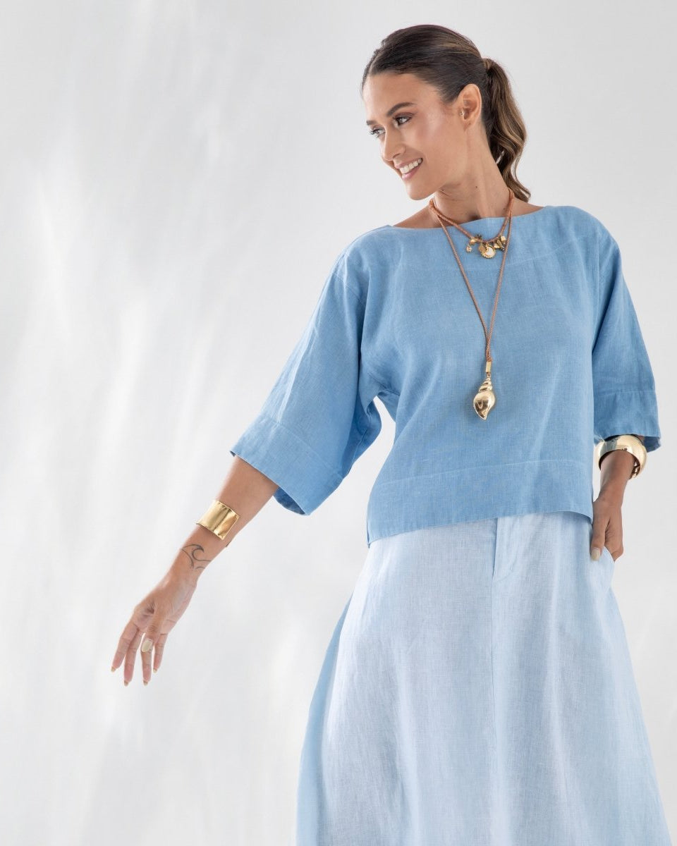Blusa Manga 3/4 em Linho MARESIA - Villa Dharma Rouparia Consciente