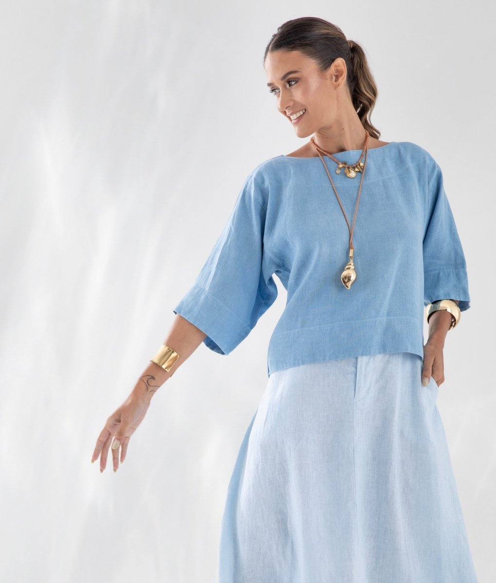 Blusa Manga 3/4 em Linho MARESIA - Villa Dharma Rouparia Consciente