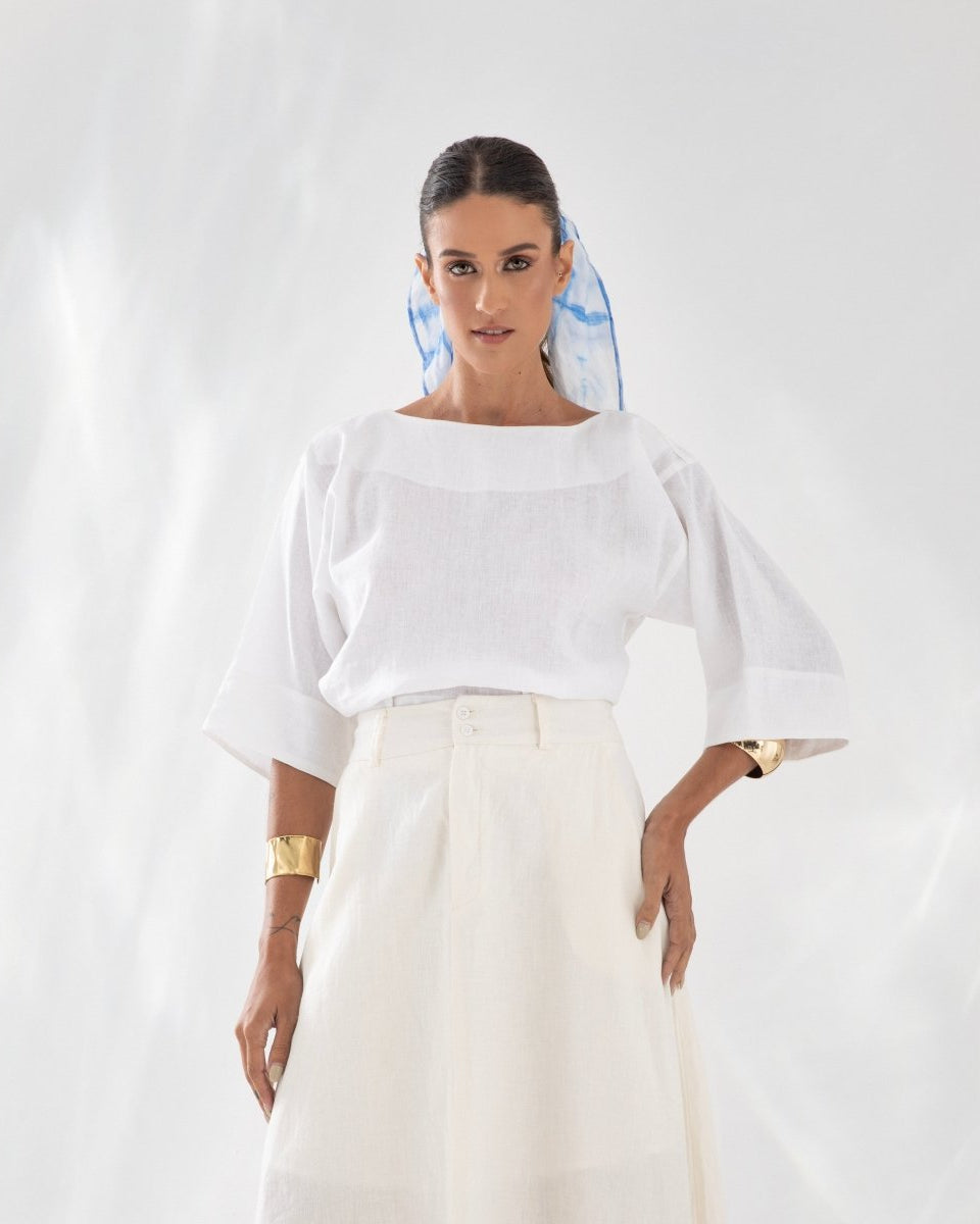 Blusa Manga 3/4 em Linho MARESIA - Villa Dharma Rouparia Consciente