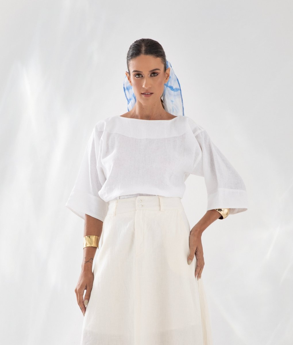Blusa Manga 3/4 em Linho MARESIA - Villa Dharma Rouparia Consciente