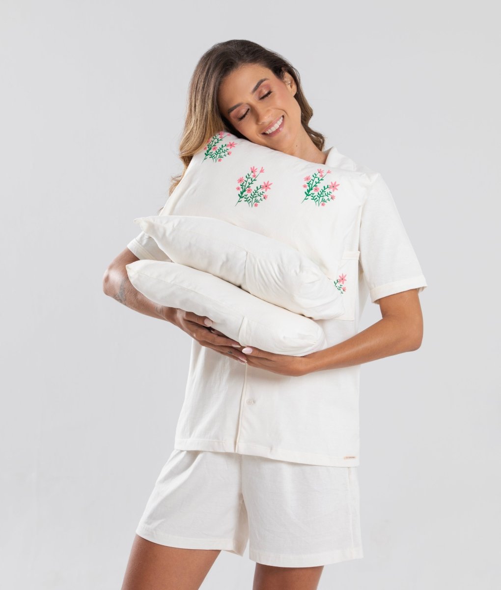 Conjunto Pijama Curto em Algodão Orgânico RENOVAR - Villa Dharma Rouparia Consciente