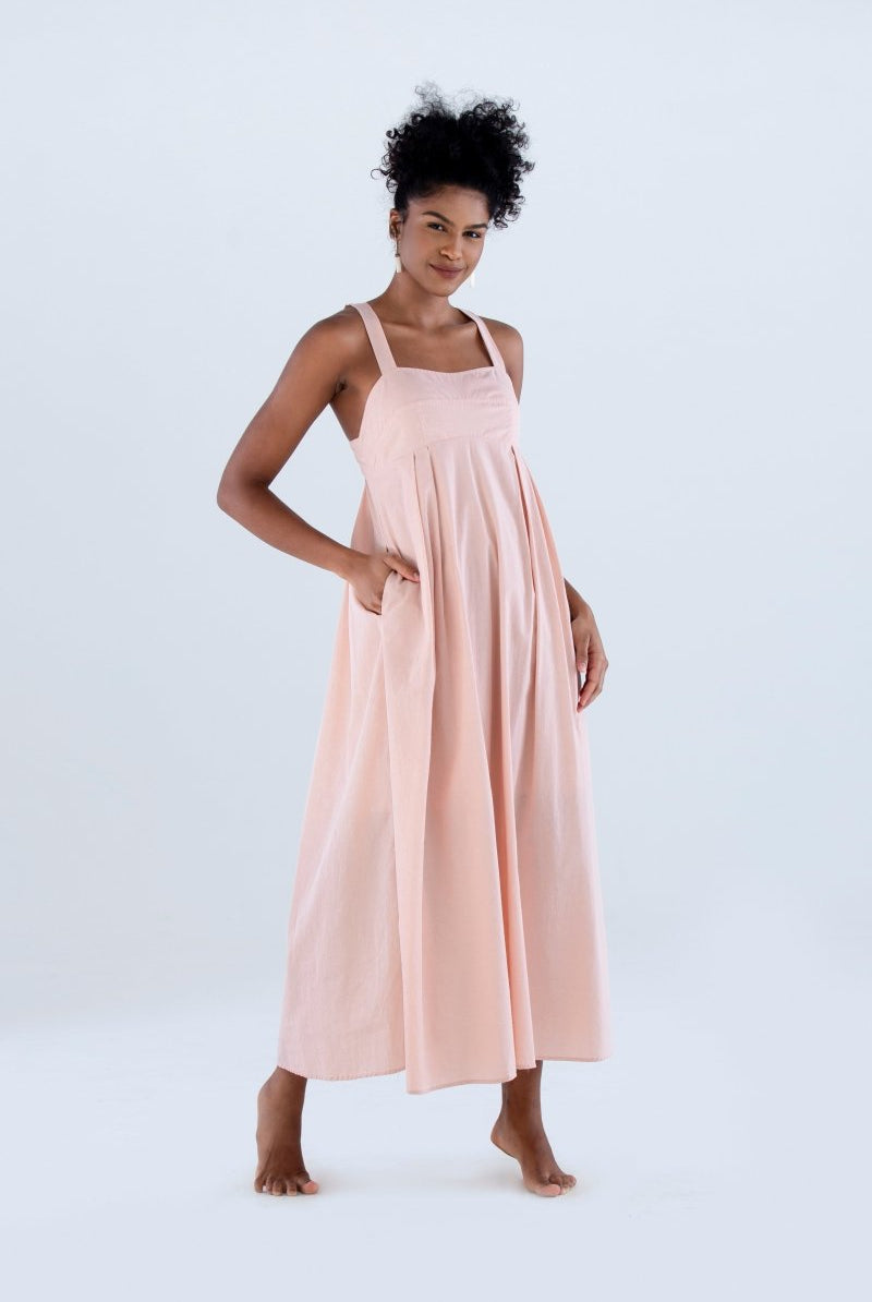 Vestido Longo com Pregas em Tricoline INSPIRAR - Villa Dharma Rouparia Consciente