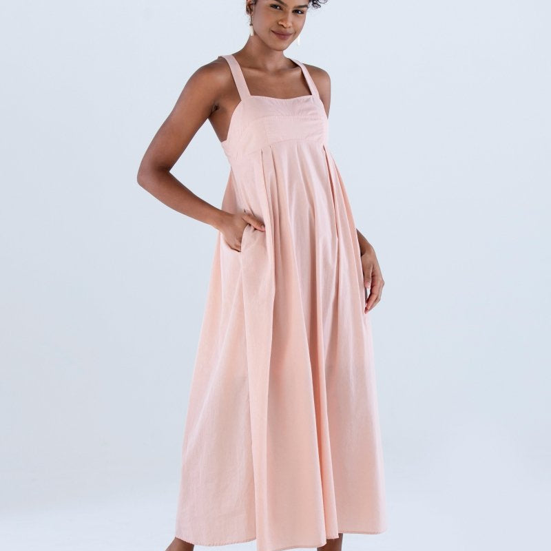 Vestido Longo com Pregas em Tricoline INSPIRAR - Villa Dharma Rouparia Consciente