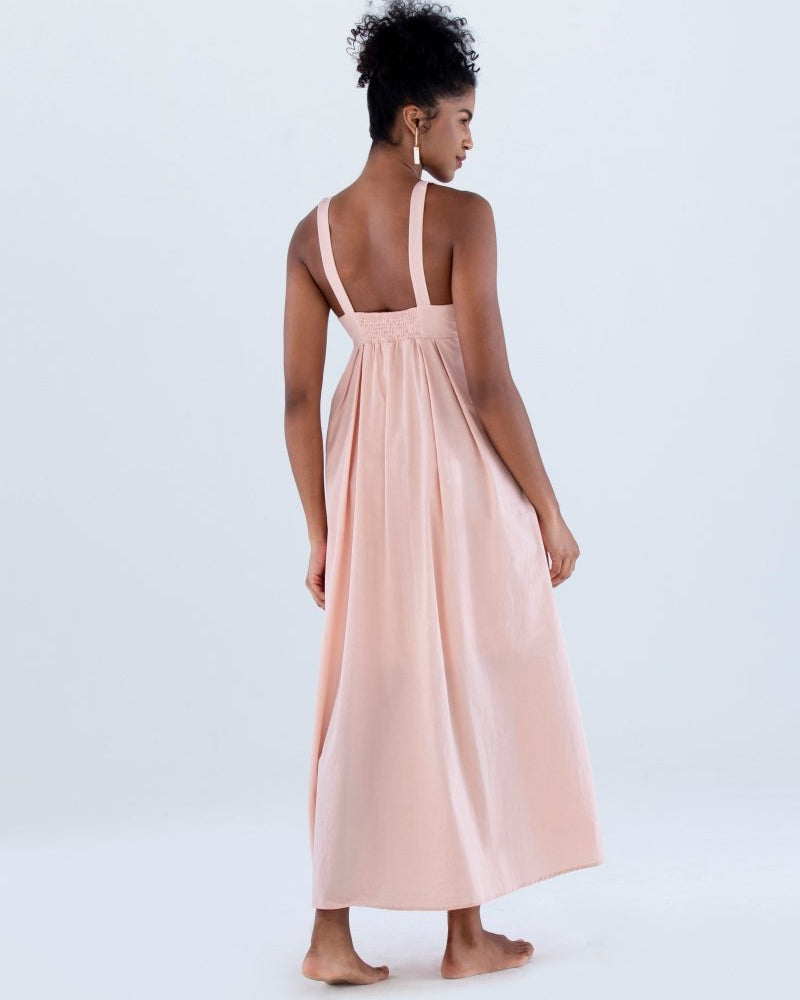 Vestido Longo com Pregas em Tricoline INSPIRAR - Villa Dharma Rouparia Consciente