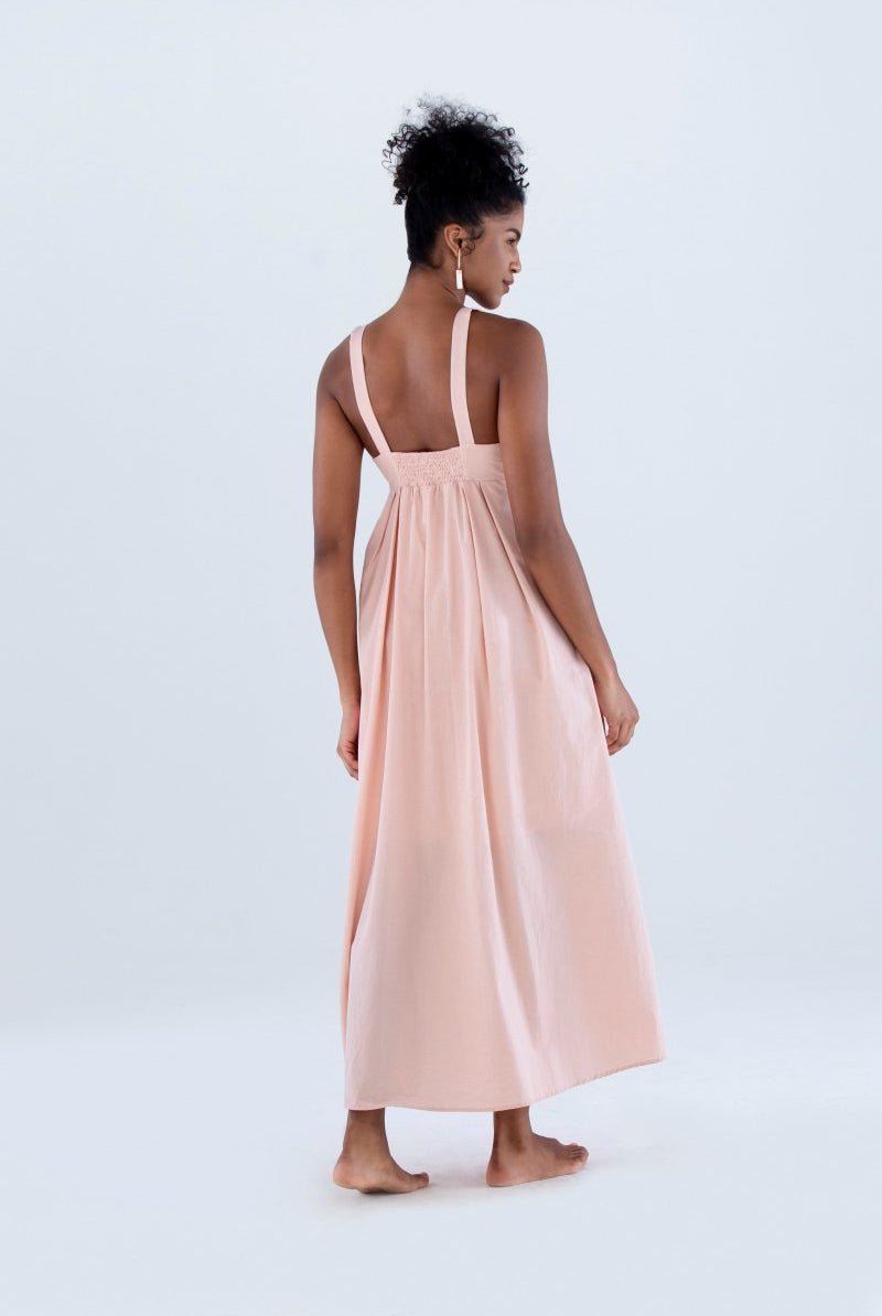 Vestido Longo com Pregas em Tricoline INSPIRAR - Villa Dharma Rouparia Consciente