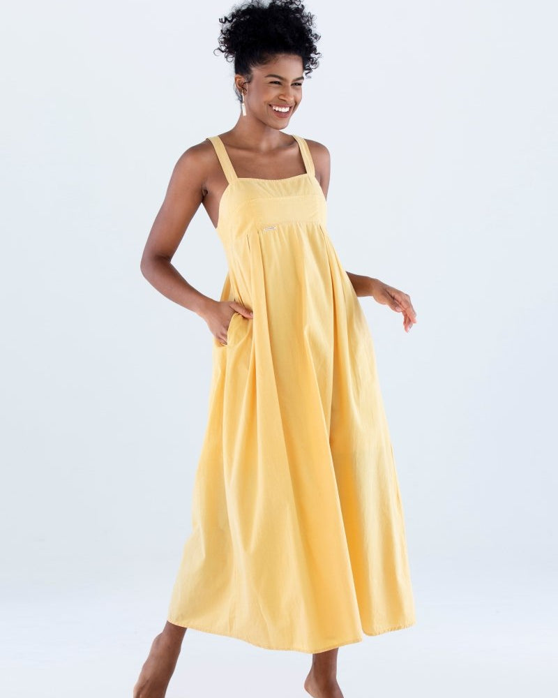 Vestido Longo com Pregas em Tricoline INSPIRAR - Villa Dharma Rouparia Consciente