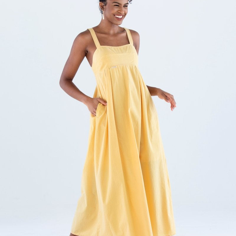 Vestido Longo com Pregas em Tricoline INSPIRAR - Villa Dharma Rouparia Consciente
