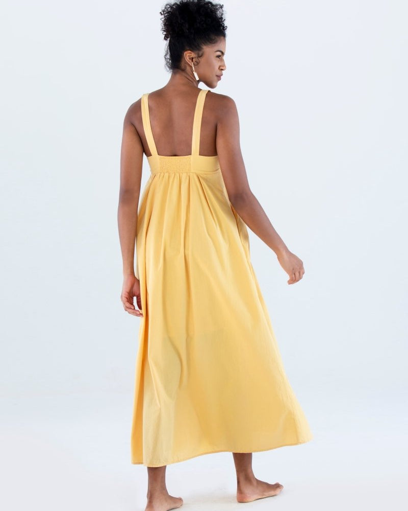 Vestido Longo com Pregas em Tricoline INSPIRAR - Villa Dharma Rouparia Consciente
