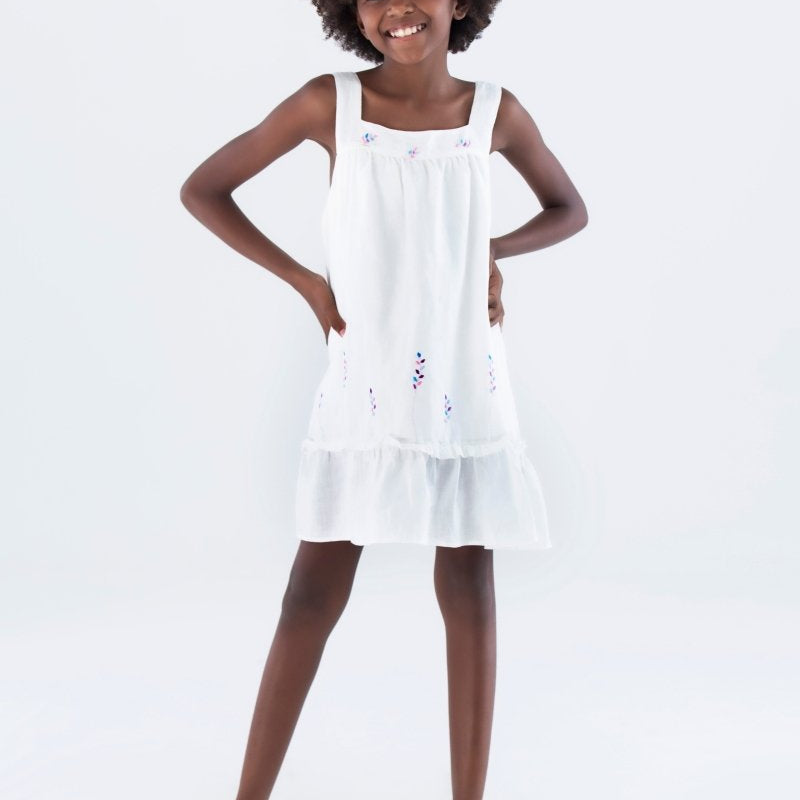 Vestido Infantil com Bordado em Linho CRIAR - Villa Dharma Rouparia Consciente