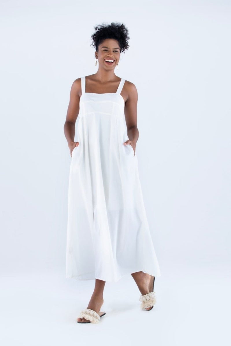 Vestido Longo com Pregas em Tricoline INSPIRAR - Villa Dharma Rouparia Consciente