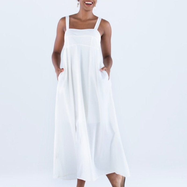 Vestido Longo com Pregas em Tricoline INSPIRAR - Villa Dharma Rouparia Consciente