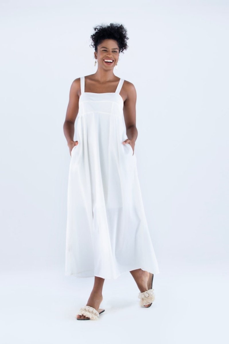 Vestido Longo com Pregas em Tricoline INSPIRAR - Villa Dharma Rouparia Consciente