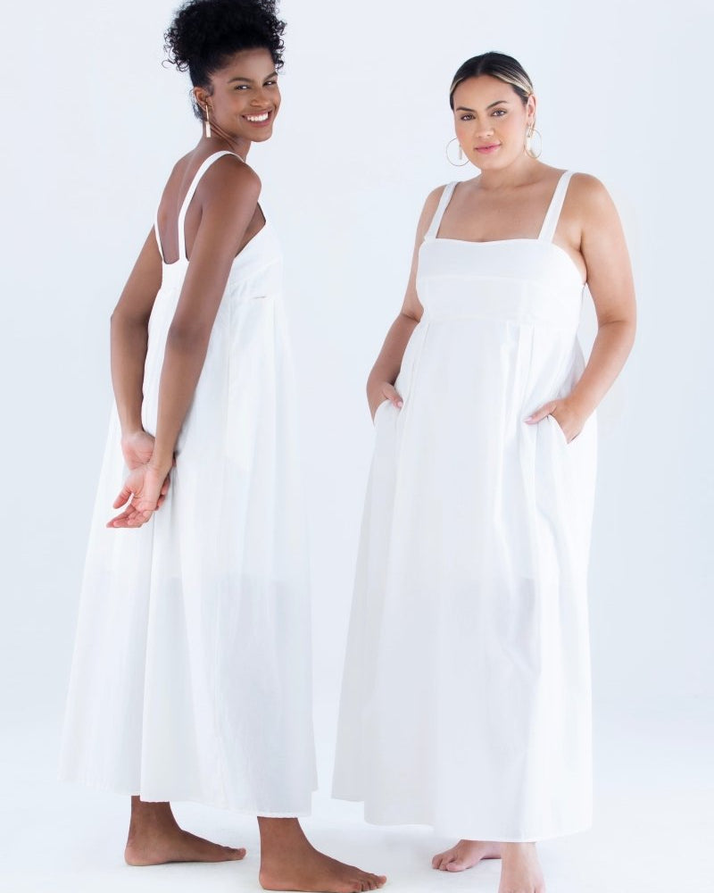 Vestido Longo com Pregas em Tricoline INSPIRAR - Villa Dharma Rouparia Consciente