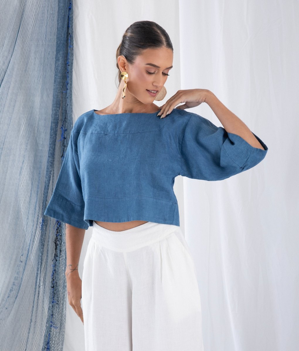Blusa Manga 3/4 em Linho MARESIA - Villa Dharma Rouparia Consciente