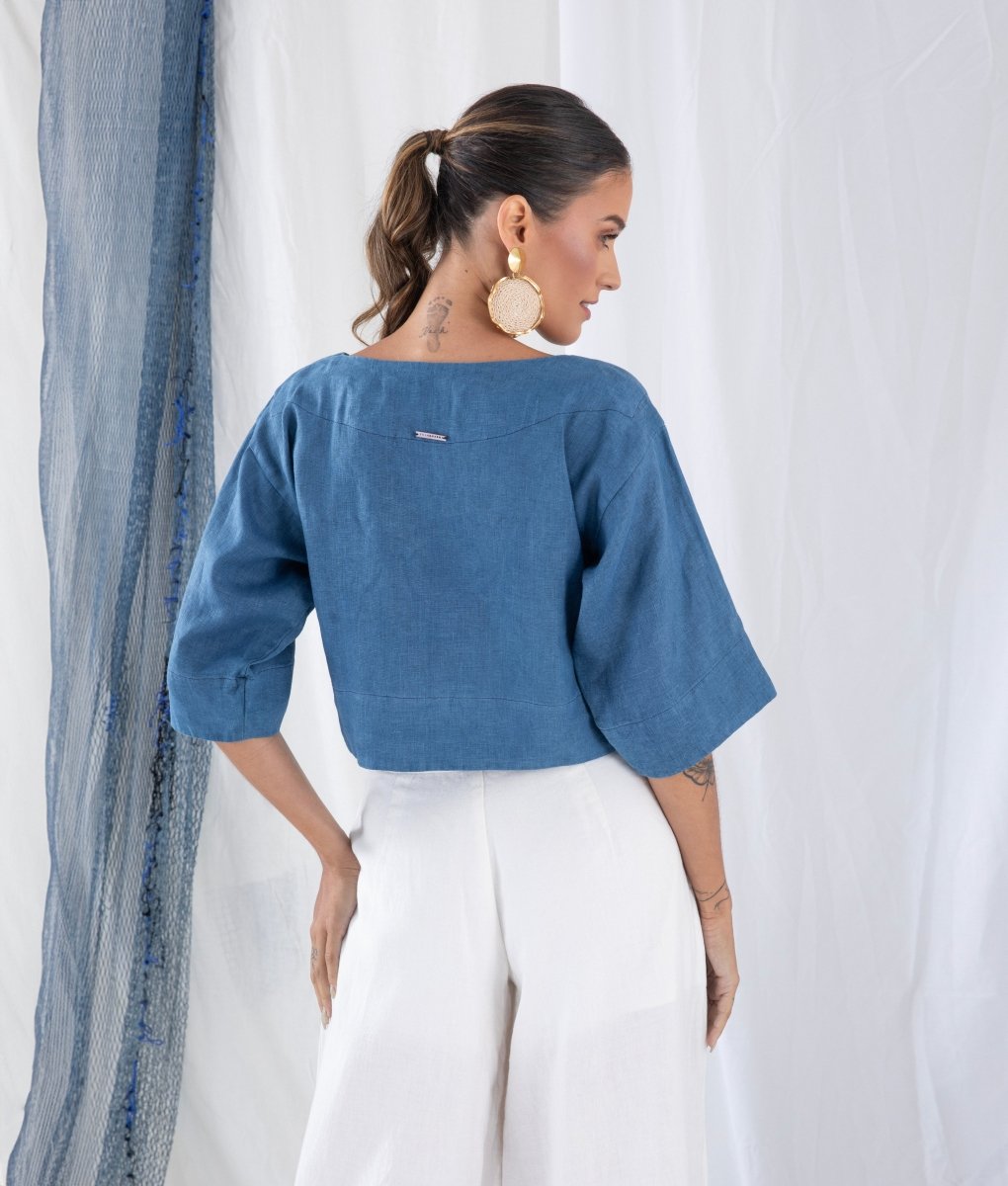 Blusa Manga 3/4 em Linho MARESIA - Villa Dharma Rouparia Consciente
