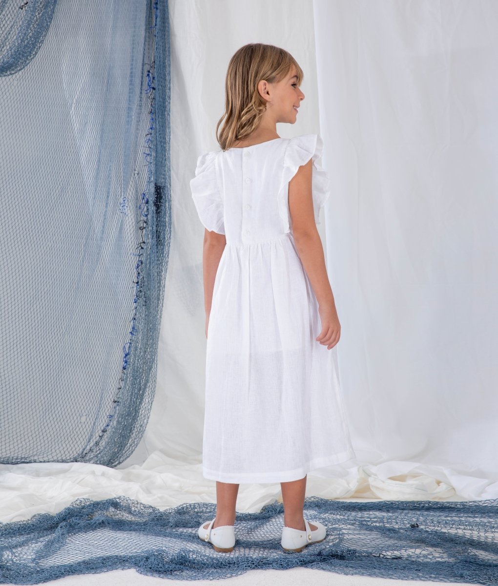 Vestido Infantil com Bordado em Linho ALGAS - Villa Dharma Rouparia Consciente