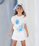 Camiseta Infantil Mangas Bufantes Malha de Algodão Orgânico Pintado à Mão MANGARÁ