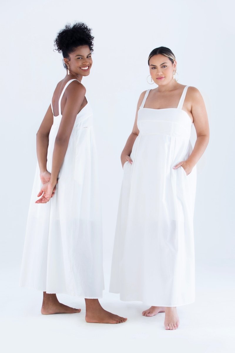 Vestido Longo com Pregas em Tricoline INSPIRAR - Villa Dharma Rouparia Consciente